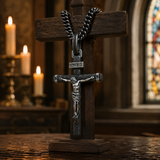 Jesus Crucifixion S925K Silver Crucifix Pendant- with 5mm Titanium Cuban Chain
