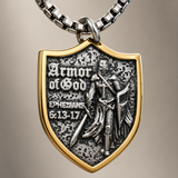Two-Tone Armor of God Knight Shield Stainless Steel Necklace