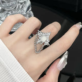 Irregular Pleated Chain Moonstone Skeleton Size Adjustable Bracelet Ring Set - BGCOPPER