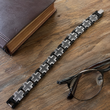 Double Layer Interlocking Textured Cross Two-Tone Stainless Steel Men’s Bracelet