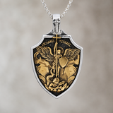 Archangel Michael Shield Pendant Necklace for Men,316L Stainless Steel Vintage 3D Relief Religious Amulet Necklace,Faith Protection Jewelry Gift