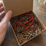 African Pine Tiger Eye Rosary Necklace - size and finish detail