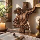 Hand-Carved Beech Wood Crucifix – Jesus Christ Wall Cross