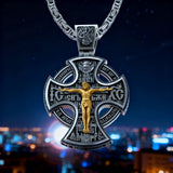 Double-Sided Silver Crucifix and St. Michael Pendant - side view