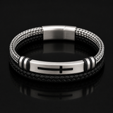 Two‑Layer Braided Leather Cross Bracelet