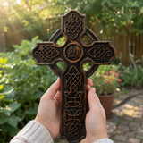 Solid Beechwood Celtic Cross - Hand-Carved Christian Wall Cross - Meaningful Religious Gift