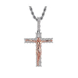 Artisan-Carved Copper Jesus Cross Pendant - Moissanite-Encrusted Hip Hop Religious Necklace - BGCOPPER