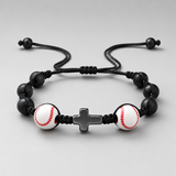 Sports Faith Baseball Bead Cross Adjustable Braided Bracelet