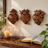 Holy Family Three Sacred Hearts Wooden Wall Decoration