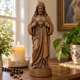 Sacred Heart of Jesus Hand-Carved Beechwood Statue – Catholic Prayer, Home Blessing & Faith Gift