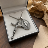 S925 Sliver Jesus Cross and Virgin Mary Combination Necklace Pendant