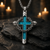 Crown of Thorns Turquoise Cross Necklace – Christian Faith Pendant with 24″ Chain - design detail