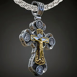 Jesus Virgin Mary Trinity Double Sided Engraved S925K Silver Cross Necklace - BGCOPPER