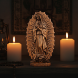 Guatalupe Beech Wood Tabletop Ornament for Christian home display and prayer spaces