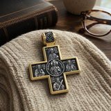 Double-Sided S925K Sterling Silver Sacred Heart and Saint Cross Pendant—Your Daily Spiritual Companion