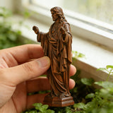 Hand Carved Sacred Heart of Jesus Virgin Mary Wooden Tabletop Ornament