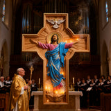 Bgcopper October New Release: Hand-Carved Painted Wood Cross — The Ascension of Christ