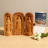 Hand-Carved Travel Triptych Altar: The Holy Family at Your Side