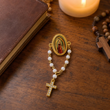 Our Lady of Guadalupe 11-Pearl Brooch with Crystal Cross Pendant