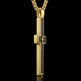 Two-Tone Bevel Edge Carbon Fiber Textured Inlaid Tiny Cross Stainless Steel Necklace