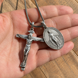 Jesus Cross and Virgin Mary Combination Necklace Pendant - faith-inspired design detail