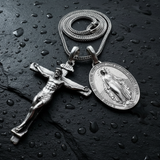 Jesus Cross and Virgin Mary Combination Necklace Pendant