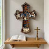 3D Layered Nativity Wooden Cross – Basswood Christian Christmas Wall Decor
