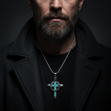 Crown of Thorns Turquoise Cross Necklace – Christian Faith Pendant with 24″ Chain