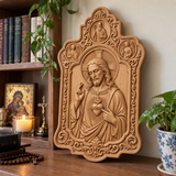 Sacred Heart of Jesus Hand-Carved Beechwood Plaque – Catholic Prayer, Home Blessing & Faith Gift