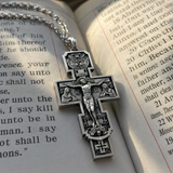 S925 Silver Orthodox Crucifixion Necklace – Detailed Christian Cross Pendant with 24-Inch Chain
