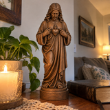 Sacred Heart of Jesus Hand-Carved Beechwood Statue – Catholic Prayer, Home Blessing & Faith Gift
