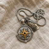 S925 Sterling Silver Rotating Compass Pendant Necklace