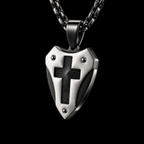 Titanium Steel Shield of Faith Cross Pendant | Protective Christian Jewelry