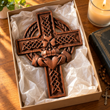 Hand-Carved Beechwood Celtic Claddagh Wall Cross – Irish Christian Faith Home Décor