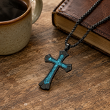 Black Turquoise-Style "Faith" Cross Necklace