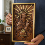 Hand-Carved Sacred Heart of Jesus Beechwood Wall Plaque – Catholic Prayer Corner Decor - craftsmanship detail