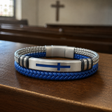 Two‑Layer Braided Leather Cross Bracelet - design detail