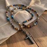 African Pine Tiger Eye Rosary Necklace - product view