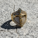 Vintage Gold Shield Crucifix Men's Ring – Faith, Protection & Bold Style - side view