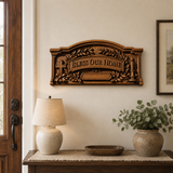 Personalized “Bless Our Home” Hand-Carved Beechwood Wall Plaque - Christian gift presentation