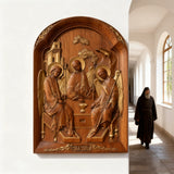 【Holy Trinity Wood Carving】Handcrafted Beech Wood Icon Three Graces Colorway Home Prayer Altar Spiritual Gift