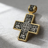 Double-Sided S925K Sterling Silver Sacred Heart and Saint Cross Pendant—Your Daily Spiritual Companion