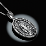 S925K Silver Miracle Medal English Version Inscription Necklace