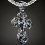 Jesus Virgin Mary Trinity Double Sided Engraved S925K Silver Cross Necklace - BGCOPPER