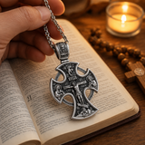 Double-sided S925k silver pendant depicting the Passion of Christ and St. George slaying the dragon.