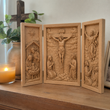 The Life of Christ Hand-Carved Beechwood Triptych – From Nativity to Resurrection Glory - craftsmanship detail