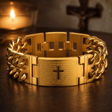 Men’s Stainless Steel Lord’s Prayer Cross Bracelet – Double-Row Chain