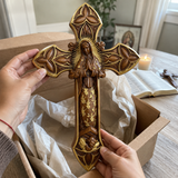 Hand-Carved Beechwood Our Lady of Guadalupe Wall Cross – Catholic Christian Home Décor - design detail