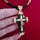 Gold-colored Braided Leather Cord Crucifix Necklace - BGCOPPER