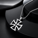 Men's Hollow Maltese Cross Stainless Steel Necklace, Vintage Knight Pendant Box Chain For Men